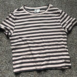 Multicolored Striped Women's Top - Pink and Black size large
